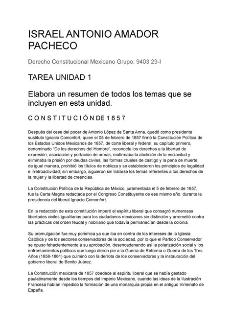 Tarea Unidad 1 Derecho Constitucional ISRAEL ANTONIO AMADOR PACHECO