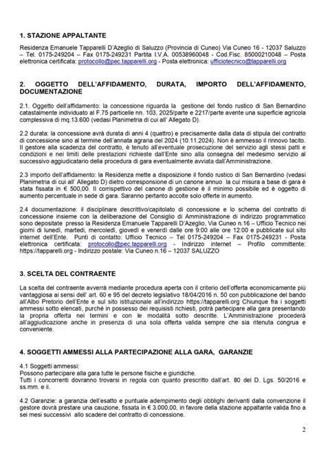 BANDO DI GARA PER LA GESTIONE DEL FONDO RUSTICO DI SAN BERNARDINO