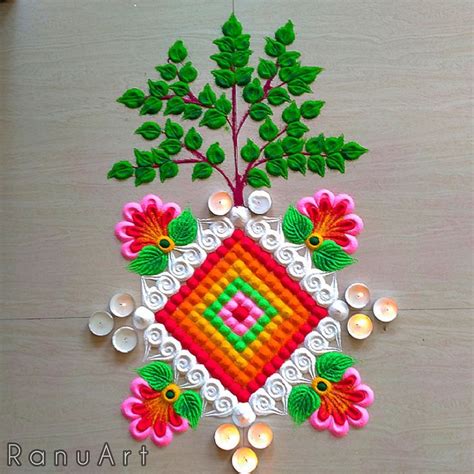 Tulsi vivah rangoli 2021🌿 | Free hand rangoli design, Rangoli side ...