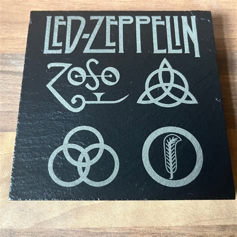 Led Zeppelin Iv Symbols Engraved Slate Coaster Classic Rock Occult