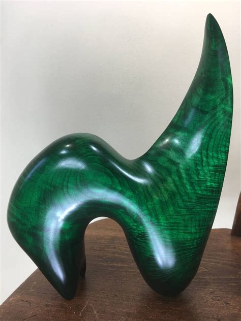 Abstract art green wood carving mantle modern wooden sculpture