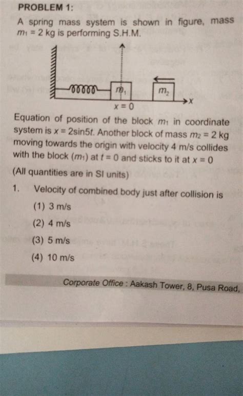 Problem A Spring Mass System Is Shown In Figure Mass M Kg Is Perf