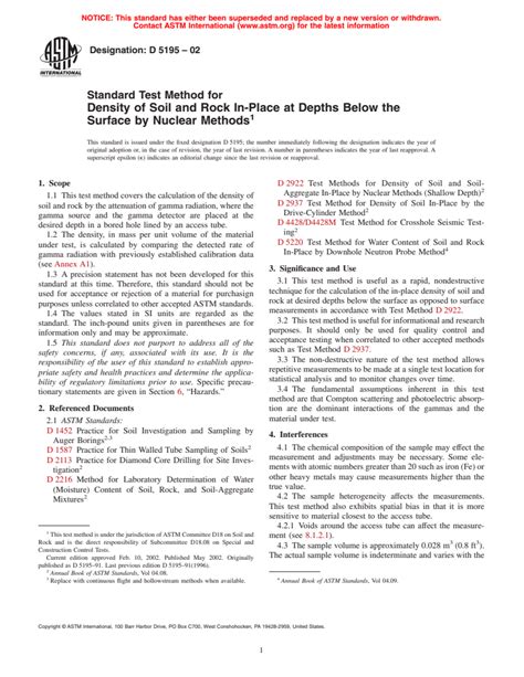 Astm D Standard Test Method For Density Of Soil And Rock In