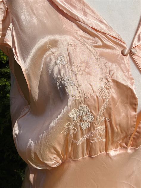 1940s Slip Dress In Peachy Pink With Floral Embroidery 40s Lingerie Nightgown Etsy