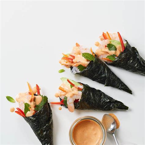 Shrimp Hand Rolls with Coconut-Curry Dipping Sauce Recipe | EatingWell