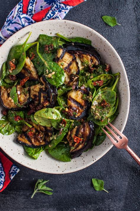 Grilled Eggplant and Spinach Salad • Salt & Lavender