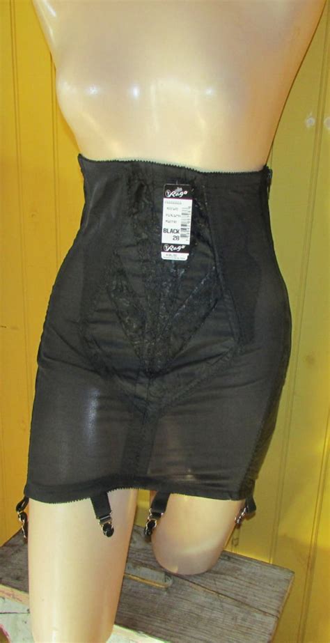 Vintage 1980s Rago 1294 Black Obg Girdle Nylon Spandex Sz 28