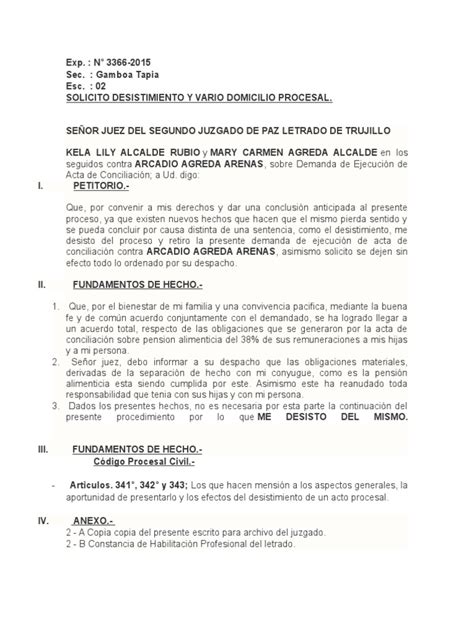 Desistimiento De Proceso Demanda Judicial Ley Procesal