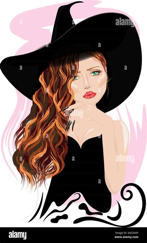 Adorable Witch In A Big Hat Vector Illustration Stock Vector Image