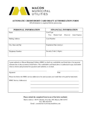 Fillable Online Automatic Credit Debit Card Draft Authorization Form