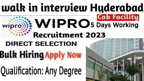 Latest Walk In Interview Wipro Hyderabad Any Graduate Freshers Work