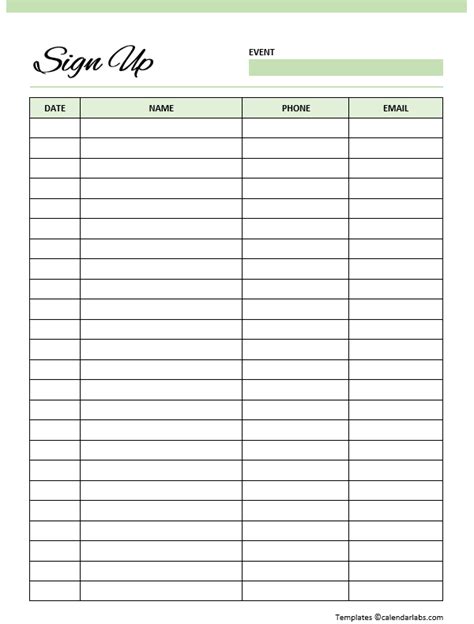 Sign Up Sheet Template Word Free Printable Templates