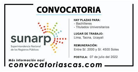 Convocatoria Sunarp Cas Plazas Administraci N Ciencias De La