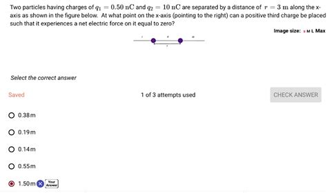 Solved Two Particles Having Charges Of Q1 050 Nc And Q2 10 Nc Are Separated By A Distance