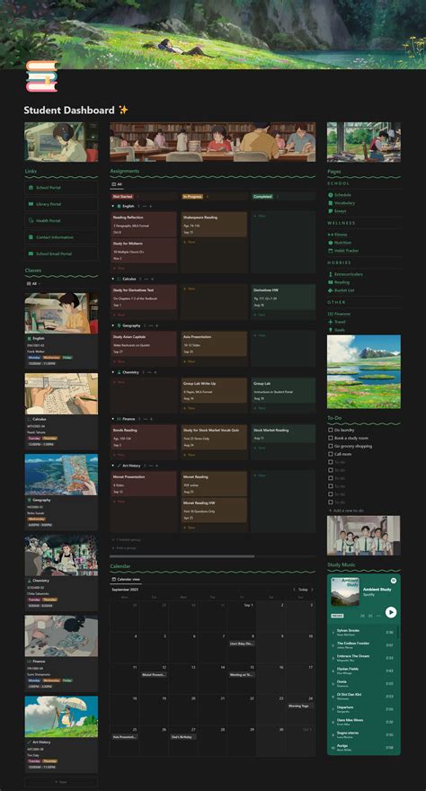 Aesthetic Studio Ghibli Themed Student Notion Planner Template
