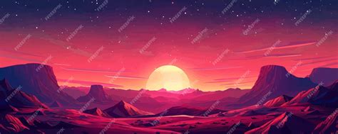 Desert Planet Landscape With Magnificent Red Rocks And A Starry Sky