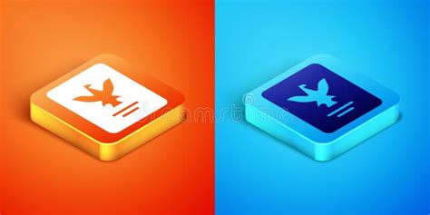 Isometric Passport With Biometric Data Icon Isolated On Orange And Blue