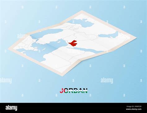 Folded Paper Map Of Jordan With Neighboring Countries In Isometric