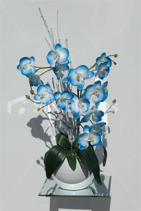 Large Blue Tipped Orchid Floral Home Arrangement Vase Display Home