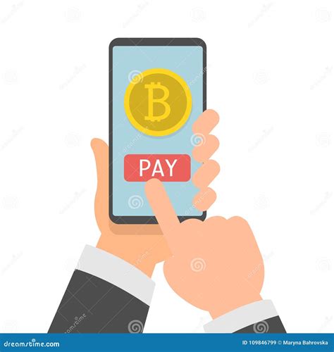 Online Bitcoin Payment Concept Businessman Holding Smartphone With