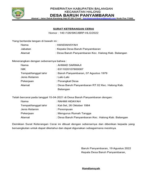 Surat Keterangan Cerai Terbaru Pdf