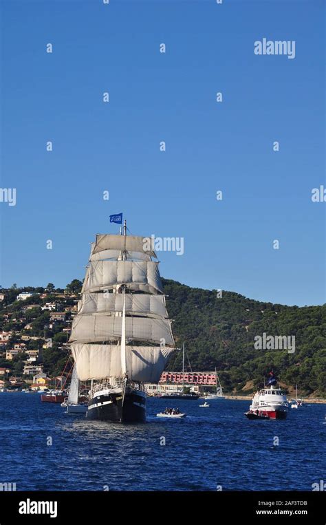 French Three Masts Barque Belem With Its Sails During The Parade At Sea