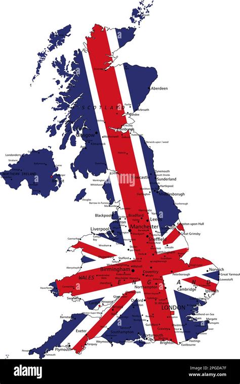 United Kingdom Highly Detailed Political Map With National Flag Stock