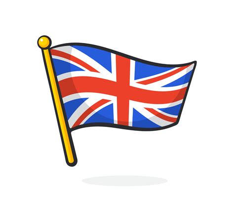 Cartoon Illustration Of Flag Of The United Kingdom On Flagstaff