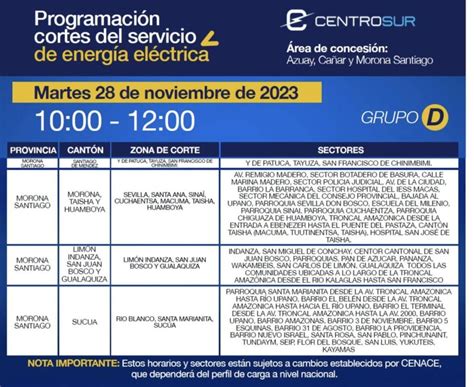 Horarios De Cortes De Luz Previstos Para El Martes 28 De Noviembre Exprésate Morona Santiago