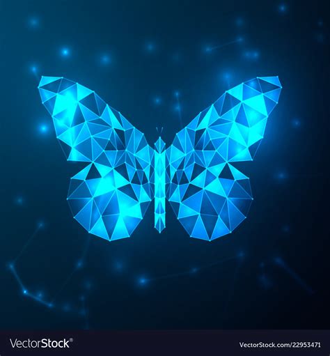 Abstract Blue Futuristic Butterfly Low Polygon Vector Image