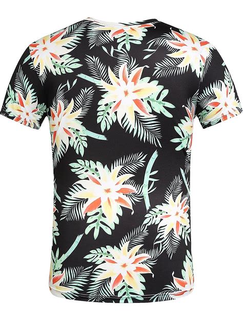 Mens Printed Crew Neck Short Sleeve Casual Aloha Hawaiian T Shirt Black Cn183rer0zd