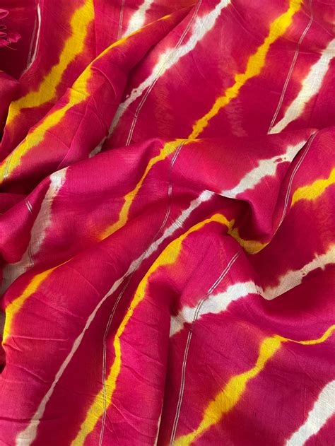 Bright Hot Pink Hand Tie Dye Multicolor Leheriya Pure Chanderi Etsy