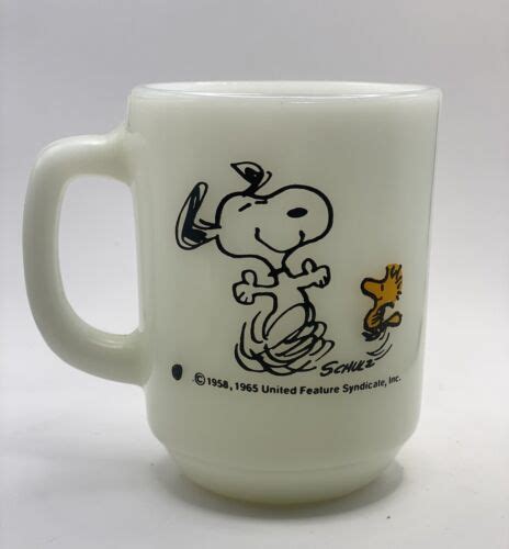 Vintage Snoopy Peanuts Milk Glass Anchor Hocking Mug Life Is Pure Joy