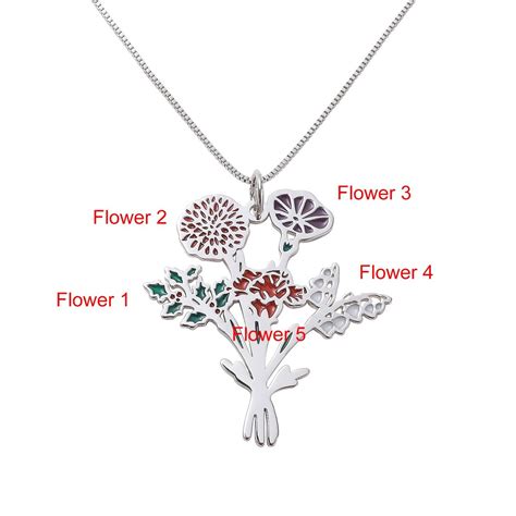 Aangepaste Geboorte Bloemen Boeket Ketting Sterling Zilver Bloemen