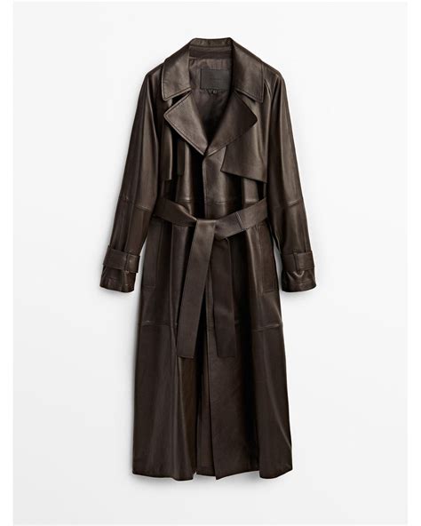 Massimo Dutti Nappa Leather Trench Style Coat With Belt In Brown Lyst