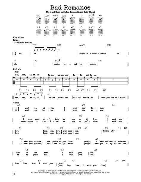 Bad Romance By Lady Gaga Guitar Lead Sheet Guitar Instructor