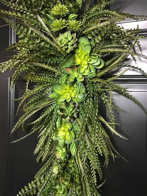 Succulent Tropical Teardrop Swag Wreath For Front Door Porch Indoor