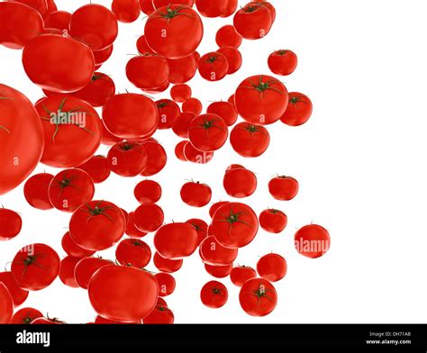 Tomatoes Flying On White Background Stock Photo Alamy