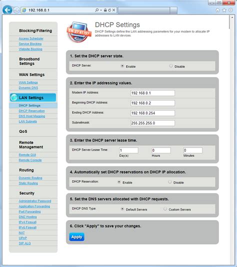 Dhcp Settings Advanced Modem Setup Brightspeed