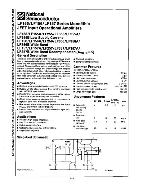 LF357N Datasheet 1 15 Pages NSC Series Monolithic JFET Input