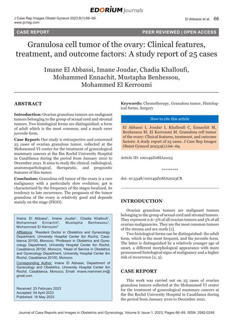 (PDF) Granulosa cell tumor of the ovary: Clinical features, treatment, and outcome factors: A ...