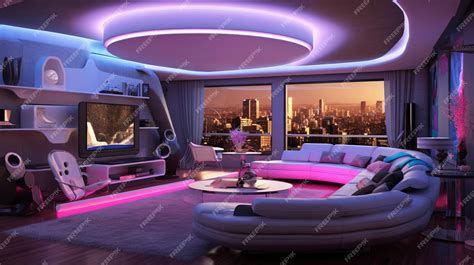 Premium AI Image | Futuristic living room with neon lighting Generative AI