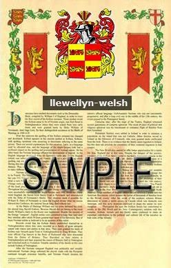 LLEWELLYN - WELSH - Armorial Name History - Coat of Arms - Family Crest GIFT! 8.5x11