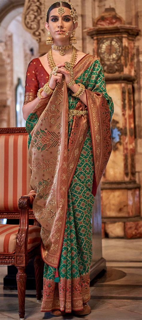 Festive Traditional Wedding Green Color Banarasi Silk Fabric Saree