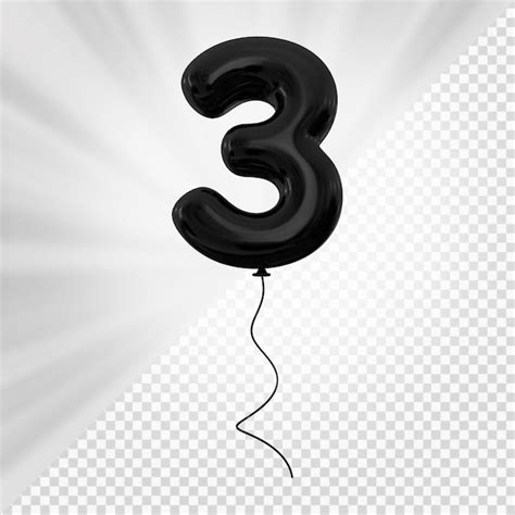 Premium Psd Black Balloon Number 3