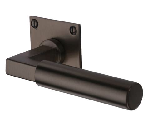 Heritage Brass Bauhaus Low Profile Door Handles On Square Rose Matt Bronze Bau1926 Mb Sold