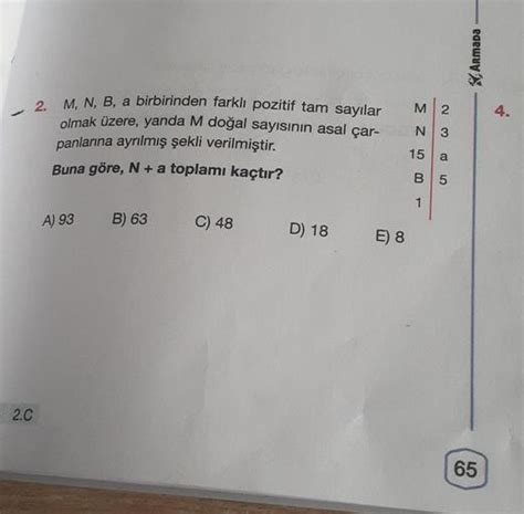 2 M N B A Birbirinden Farklı Pozitif Tam Lise Matematik