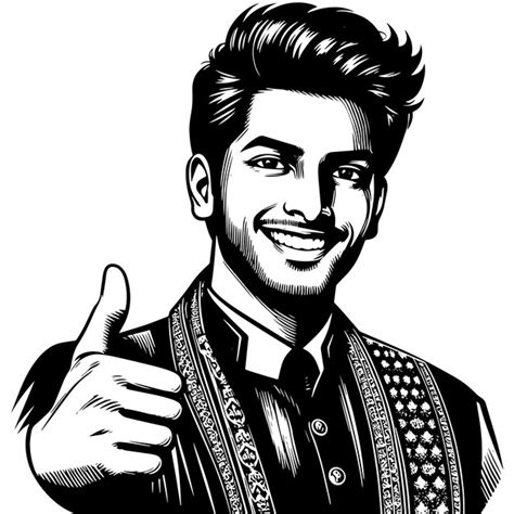 Black And White Silhouette Of A Indian Guy In A Positive Happy Pose And