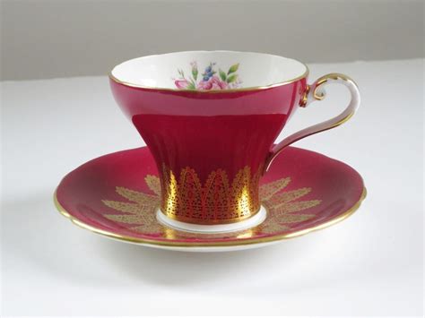 Vintage Crimson Red Tea Cup And Saucer By Aynsley Teacup And Etsy In