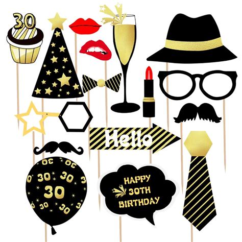 Zljq Happy 30th Birthday Photo Booth Props For Black Gold Birthday Party Decorations Adult 18 30